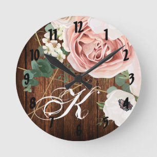 Personalised Wall Clock Geometric Garden Rose Barn