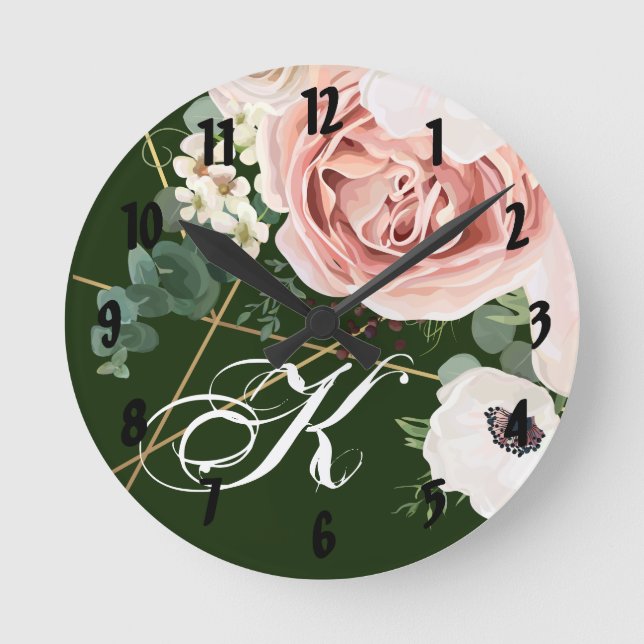Personalised Wall Clock Geometric Garden Rose Hunt (Front)