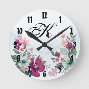 Personalised Wall Clock Tropical Flower on Blue Om