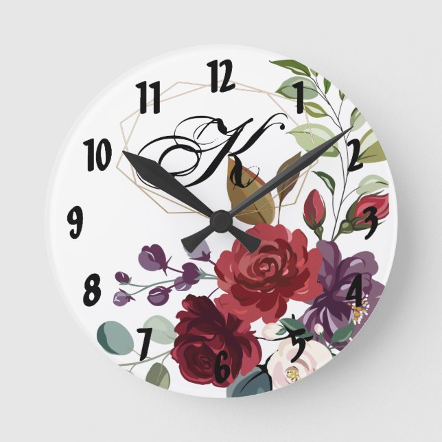 Personalised Wall Clock White Roses Gold Geometric (Front)