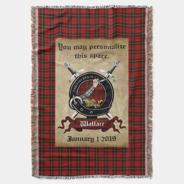 Personalised Wallace Clan Badge & Tartan Throw Blanket (Front Vertical)