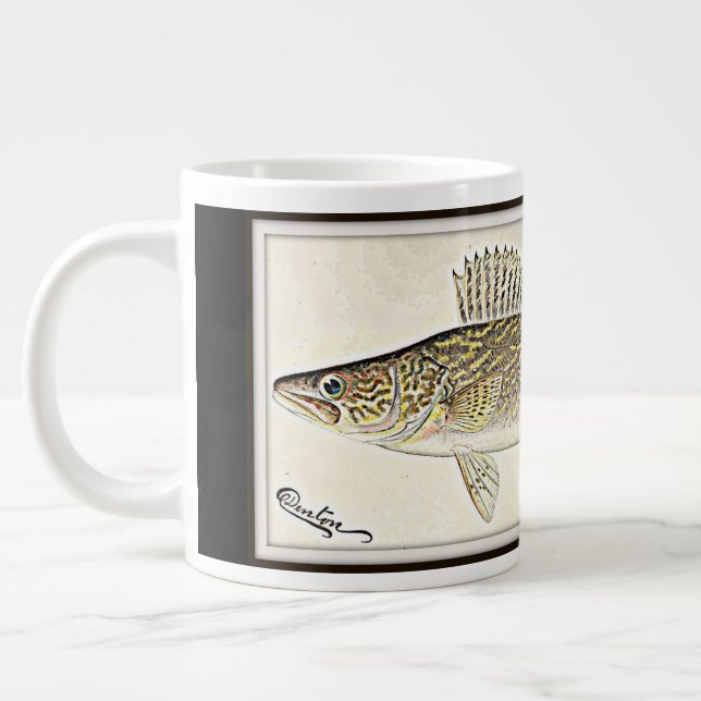 Personalised Walleye Pike Fish Large Coffee Mug (Left)