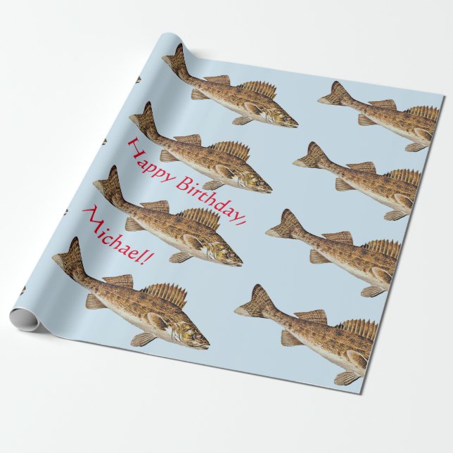 Personalised Walleye Pike Happy Birthday Wrapping Paper (Unrolled)