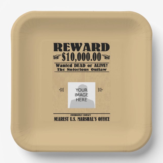 Personalised Wanted Dead or Alive Paper Plate (Front)
