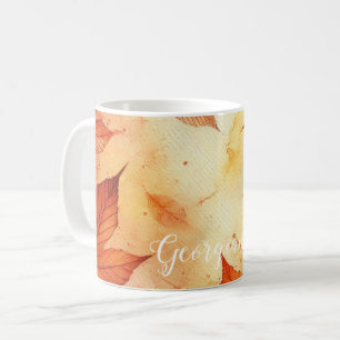 Personalised Warm Autumnal Watercolor Leaves Coffee Mug