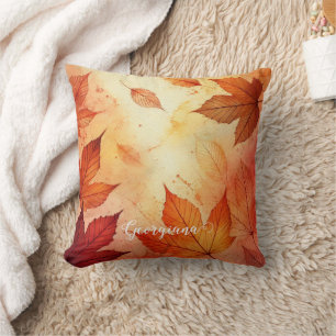 Personalised Warm Autumnal Watercolor Leaves Cushion