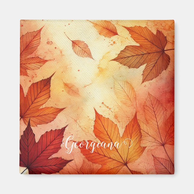 Personalised Warm Autumnal Watercolor Leaves Magnet (Front)