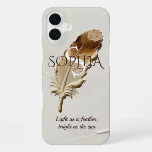 Personalised Warm Brown Feather Monogram iPhone 16 Plus Case