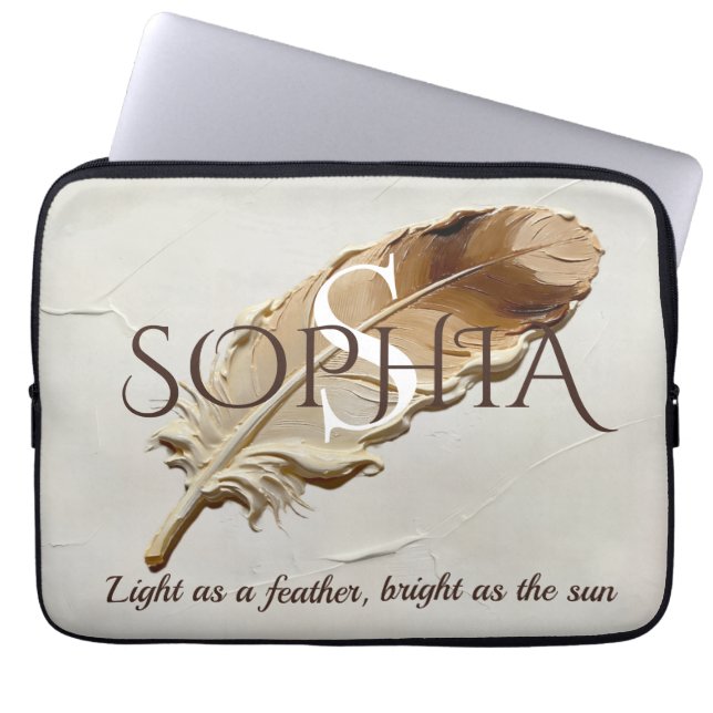 Personalised Warm Brown Feather Monogram  Laptop Sleeve (Front)