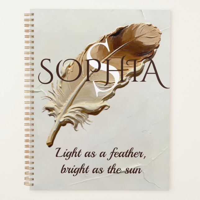 Personalised Warm Brown Feather Monogram  Planner (Front)