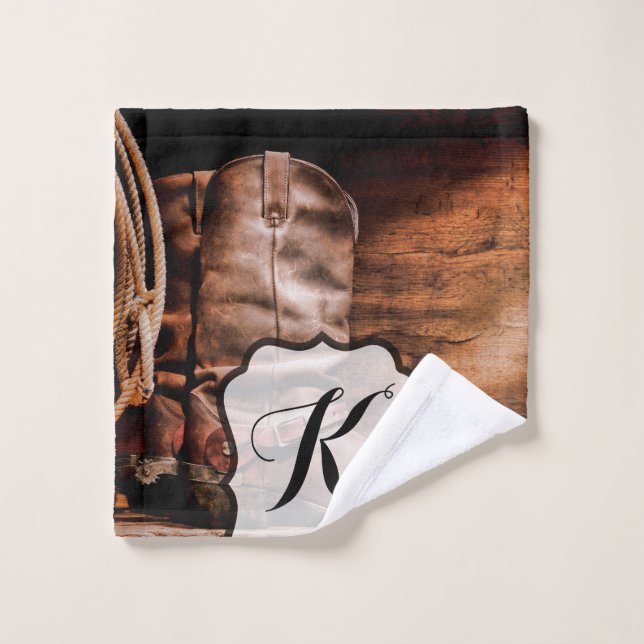 Personalised Wash Cloth Cowboy Boots Barn Wood Rus (Wash Cloth)
