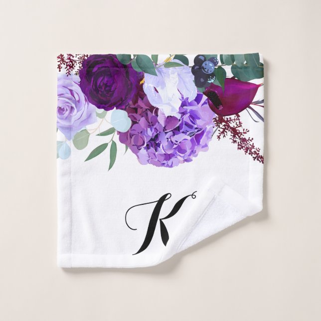 Personalised Wash Cloth Lavender Hibiscus on White (Wash Cloth)