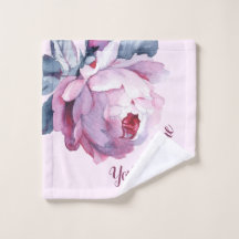 Personalised wash cloth Purple pink roses