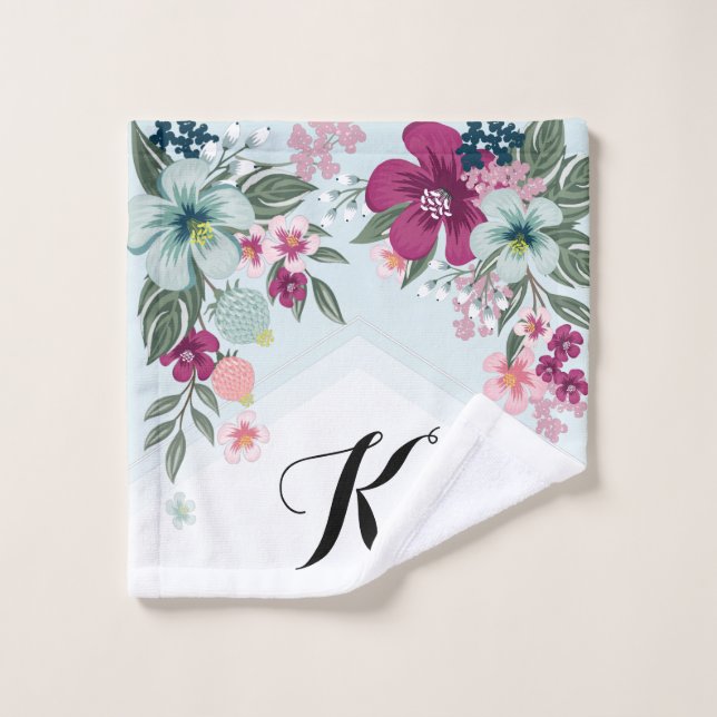 Personalised Wash Cloth Tropical Flowers on Blue O (Wash Cloth)