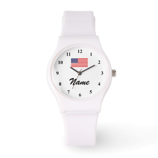 Personalised watch with name and American flag (Front)