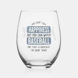 Personalised Watching Baseball is Happiness Funny Stemless Wine Glass