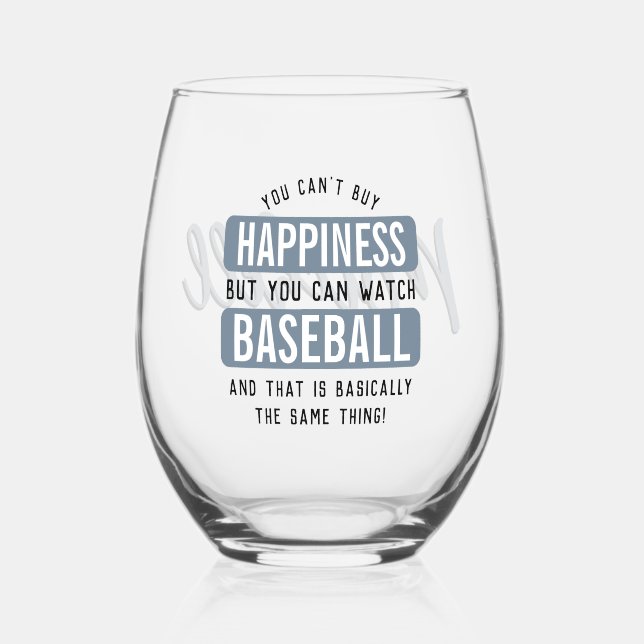 Personalised Watching Baseball is Happiness Funny Stemless Wine Glass (Front)