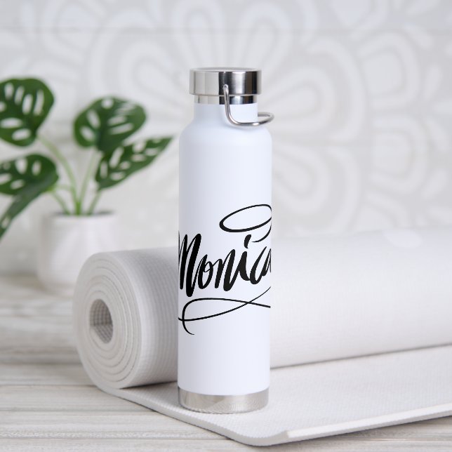 Personalised water bottle gift with name Monica (Yoga)