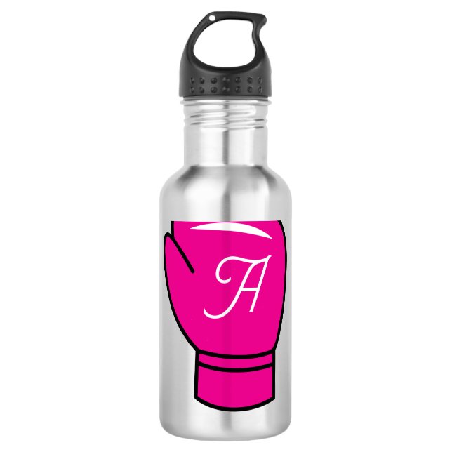 Personalised water bottle with pink boxing glove (Front)