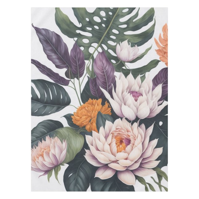 Personalised Water lilies monstera leaves Tablecloth (Front)
