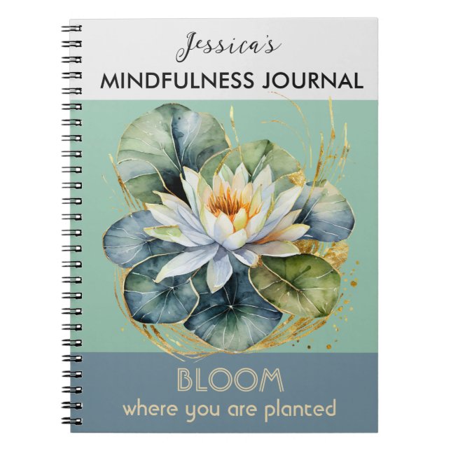 Personalised Water Lily Green Mindfulness Journal (Front)