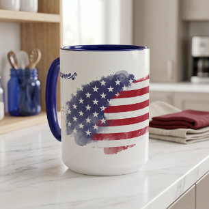 Personalised Watercolor American Flag 4th of July Mug