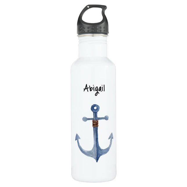 Personalised Watercolor Anchor Water Bottle (Front)