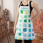 Personalised Watercolor Artist Green Turquoise Apron<br><div class="desc">This apron is decorated with a pattern of samples of watercolors in green, turquoise and blue. Perfect for an artist or someone who enjoys painting. Personalise this apron with your name or monogram. Because we create our on art work you won’t find this exact design from other designers. Original Watercolor...</div>