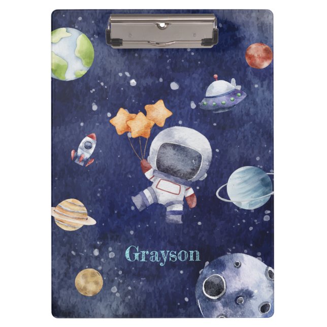 Personalised Watercolor Astronaut Galaxy Planet Clipboard (Front)