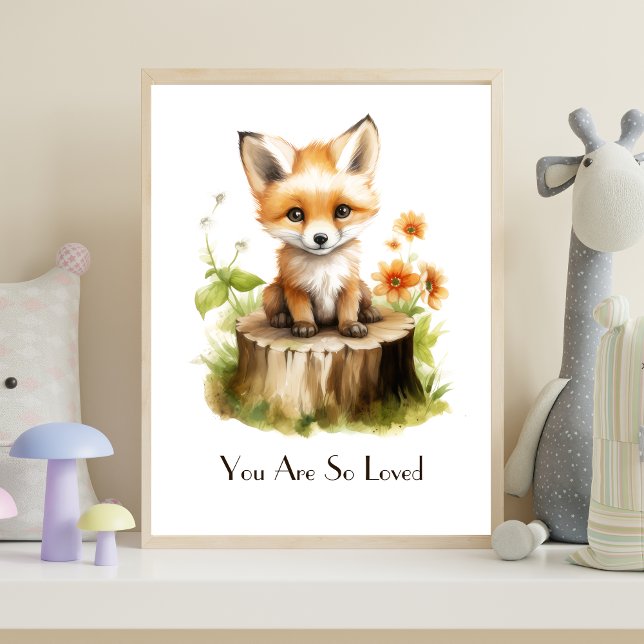 Personalised Watercolor Baby Fox Nursery Wall Art  (Baby Fox Nursery Wall Art Print Poster. Printed or Digital Download)