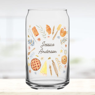Personalised Watercolor Baking Pastry Chef Can Glass