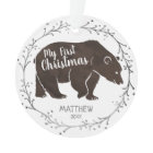 Personalised Watercolor Bear Baby First Christmas