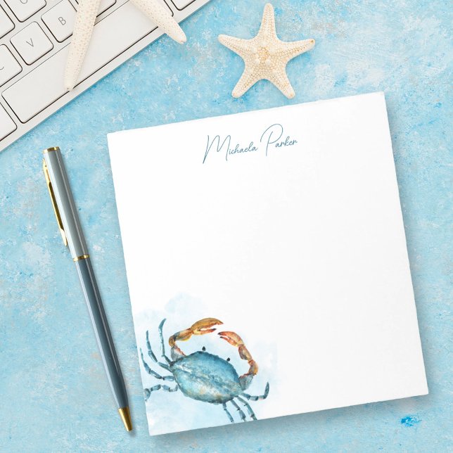 Personalised Watercolor Blue Crab Stationery Notepad (Creator Uploaded)