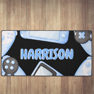Personalised Watercolor Blue Gaming Desk Mat