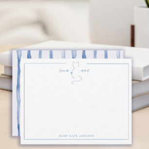 Personalised Watercolor Blue Stripes Border Cat Card
