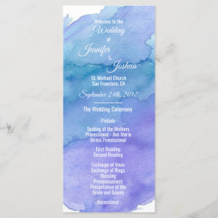 Personalised Watercolor Blue Wedding Programs