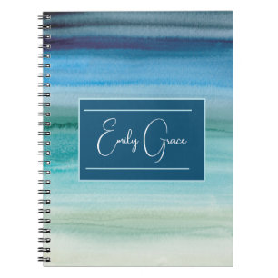 Personalised Watercolor Blues Abstract School Notebook