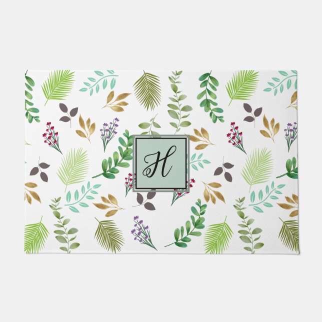 Personalised Watercolor Botanical Door Mat (Front)