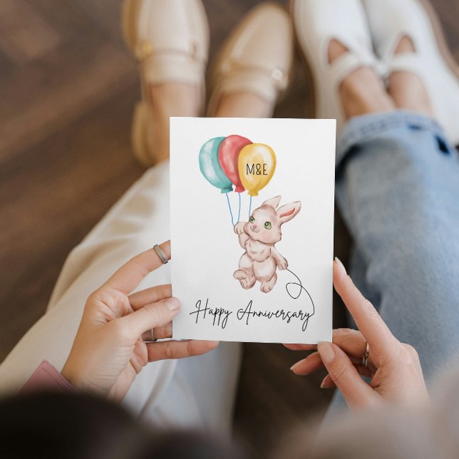 Personalised Watercolor Bunny Anniversary Card (Creator Uploaded)