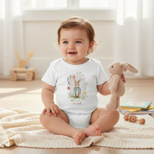 Personalised watercolor Bunny Floral Baby Bodysuit