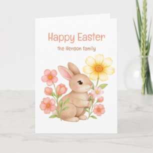 Personalised Watercolor Bunny Happy Easter  Holiday Card