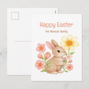 Personalised Watercolor Bunny Happy Easter  Holiday Postcard