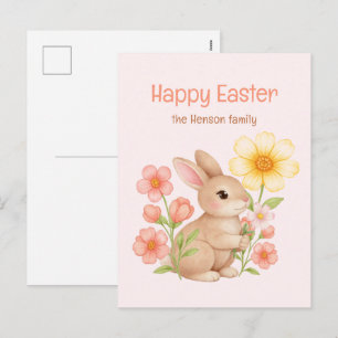 Personalised Watercolor Bunny Happy Easter Holiday Postcard