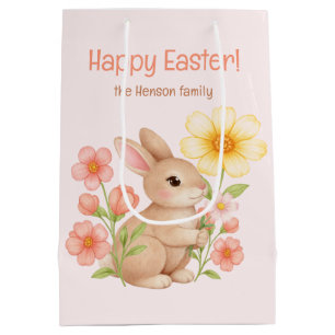 Personalised Watercolor Bunny Happy Easter Medium Gift Bag