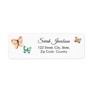 Personalised, Watercolor Butterflies, Script type Return Address Label