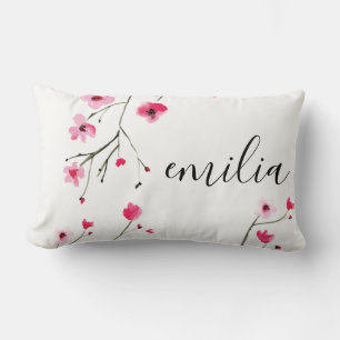 Personalised watercolor cherry blossom painting lumbar cushion