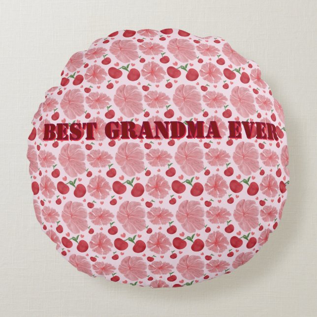 Personalised Watercolor Cherry Floral Pattern,  Round Cushion (Front)