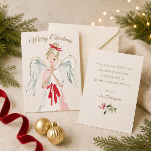 Personalised Watercolor Christmas Angel Holiday Card