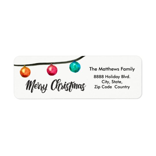 Personalised, Watercolor Christmas ball Ornaments Return Address Label