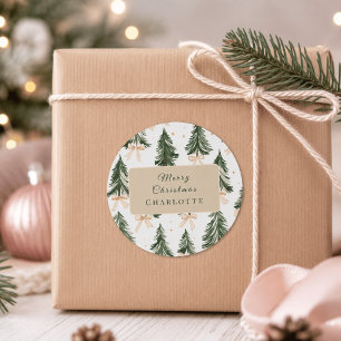 Personalised Watercolor Christmas Tree  Classic Round Sticker